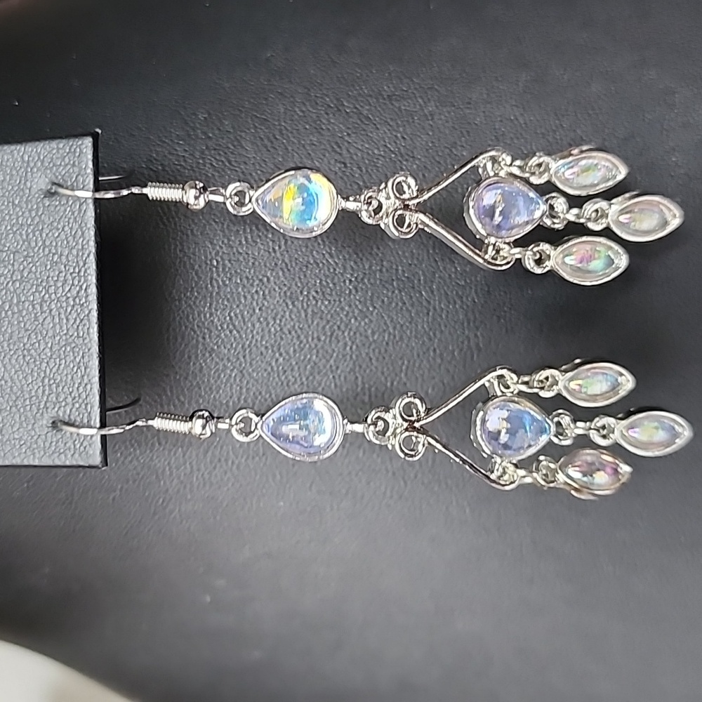 BOHO Gypsy Mandala Tribal MOONSTONE WATERDROP Earrings Irridescent